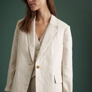 AE77 American Eagle Premium Linen Boyfriend Fit Blazer New Med NWT Cream